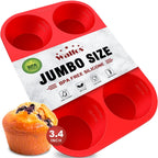 Walfos Silicone Texas Muffin Pan - 6 Cup Jumbo Silicone Cupcake Pan, Non-Stick, Just PoP Out! Perfect for Egg Muffin, Big Cupcake - BPA Free and Dishwasher Safe