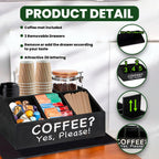 Coffee Bar Organizer for Countertop and Silicone Mat Included - Coffee Organizer Station with Removable Drawers - Tea Station for Countertop - Home Bar Accessories