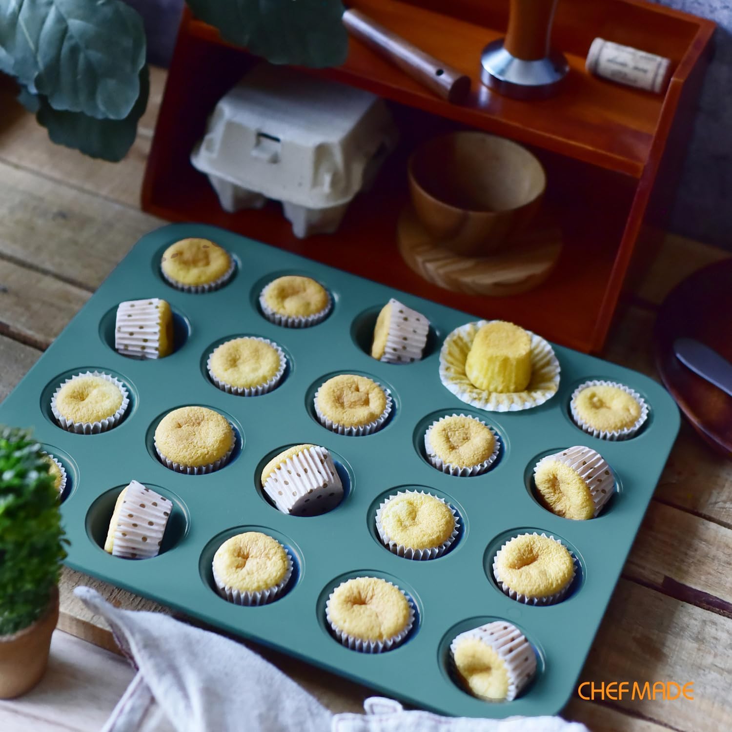 CHEFMADE Mini Muffin Pan, 20 Cups Non-Stick Tiny Cupcake Pan Bakeware for Oven Baking (Green)