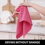 Homaxy 100% Cotton Terry Kitchen Towels(Rose Red, 13 x 28 inches), Checkered Designed, Soft and Super Absorbent Dish Towels, 8 Pack