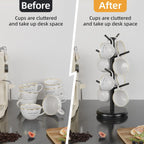 BAMBANG Coffee Mug Tree, 360° Rotating Bamboo Cup Holder Tree for Counter Top, Mug Rack with 8 Hooks, Mug Stand for Coffee Bar, Home, Black