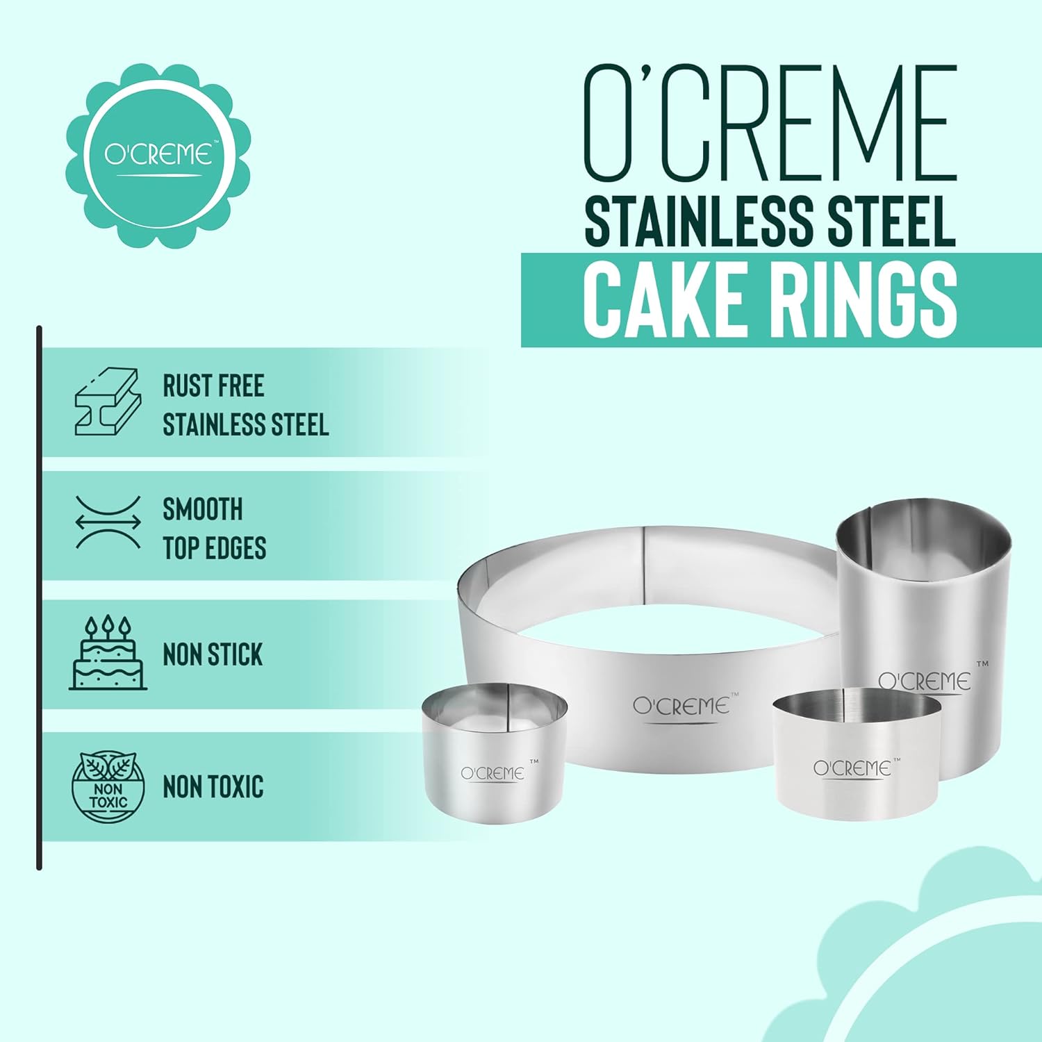 O'Creme Cake Ring Sturdy Stainless Steel Round Mousse Cake Ring Mold for Baking, Dessert Cake Decorating Pastry Rings 14 Inch Diameter x 3 Inch High