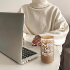 SANDJEST Teacher Glass Can, Coffee Teach Repeat Cup, Coffee Aesthetic Cups, Gift for Christmas Thanksgiving Birthday Teacher Appreciation, Gifts for Women, 16oz