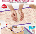 Pastry Baking Mat 28x20 Inch - Larger Silicone Baking Pastry Mat for Rolling Dough,Non Silp Silicon Dough Sheet Mat with Measurement,Perfect for Making Pie,Pizza(Purple)