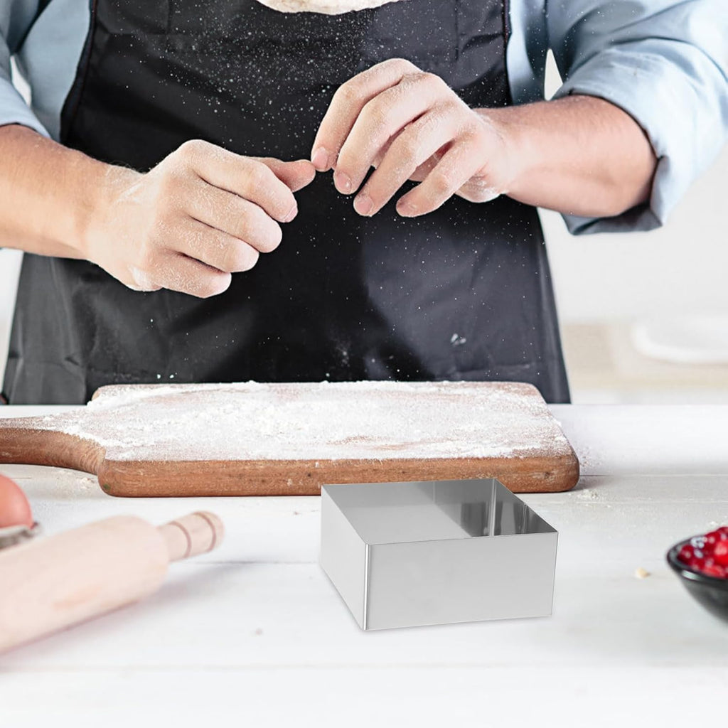 Alipis Square Mousse Mold Mousse Cutter Stainless Steel Cake Ring Cake Mold Metal Pastry Mould Dessert Ring Baking Tool for Home Kitchen DIY Pastry (Silver 5 Inch), 75635NWDON16PLB