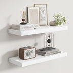 Fun Memories Rustic Floating Shelves for Home Decor, 8 Inch Deep Floating Shelf, Solid Wood Floating Wall Shelves 24 Inch Long, Deep Wall Shelves for Bathroom, Living Room, White Finsh, Set of 2