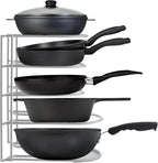 Heavy-Duty Pots and Pans Organizer | 5-Tier Cookware & Lid Storage Rack | Free-Standing or Wall-Mount | Kitchen Organizer for Cast Iron Skillets, Pots, Frying Pans, Lids | Chrome