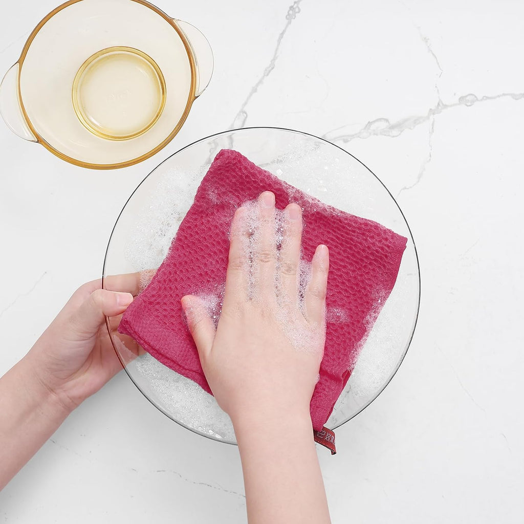 Homaxy 100% Cotton Waffle Weave Kitchen Dish Cloths, Ultra Soft Absorbent Quick Drying Dish Towels, 12 x 12 Inches, 6-Pack, Hot Pink