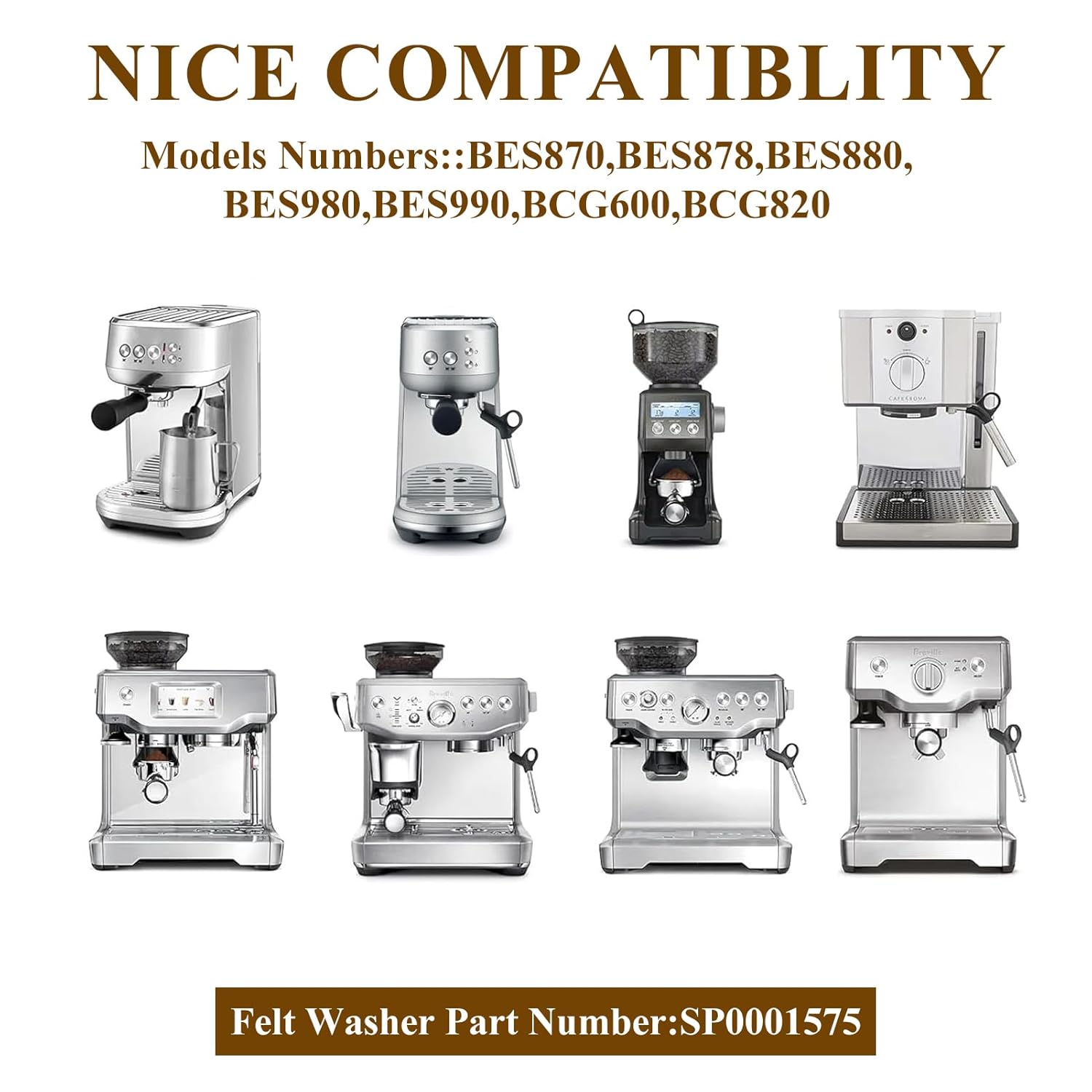 5pcs Felt Washer Replacement Compatible with Breville Espresso Machine Grinders, Wool Ring Gasket Espresso Machine Accessories for BES870 BES878 BES880 BES980 BES990 BCG600 BCG820 Models