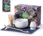 Matcha Whisk Set, Ceramic Matcha Kit Set Includes Matcha Bowl, Matcha Whisk and Holder, Bamboo Scoop, Scoop Rest, Sifter and Tea Towel - 7 Pcs Matcha Kit for Matcha Lovers(White)