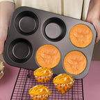 2 Packs Nonstick Round Muffin Baking Pan Tin, 6-Cup Muffin Tin, Cupcake Pans, Cheesecake Pans, Carbon Steel, Black