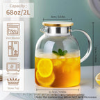 2L 68OZ Glass Pitcher with Lid and Spout, Water Jug, Glass Water Pitcher Carafe for Hot/Cold Water 2000ml for Fridge, Large Iced Tea Jug for Homemade Beverage