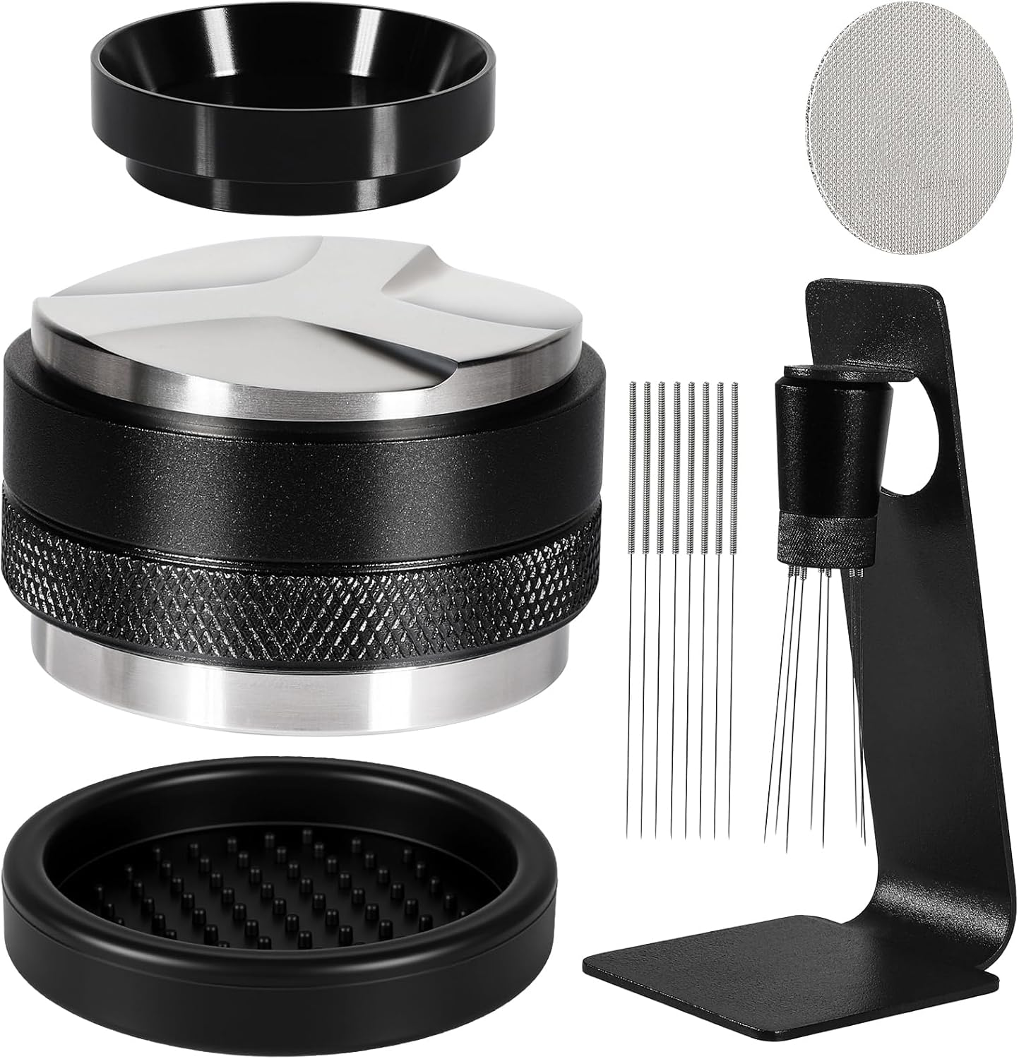 Espresso Accessories Kit 58mm, Coffee Distributor and Tamper Leveler, 316 Stainless WDT Tool with Magnetic Stand, Puck Scree and Dosing Funnel Set Fits Espresso Machine Press and 58mm Portafilters