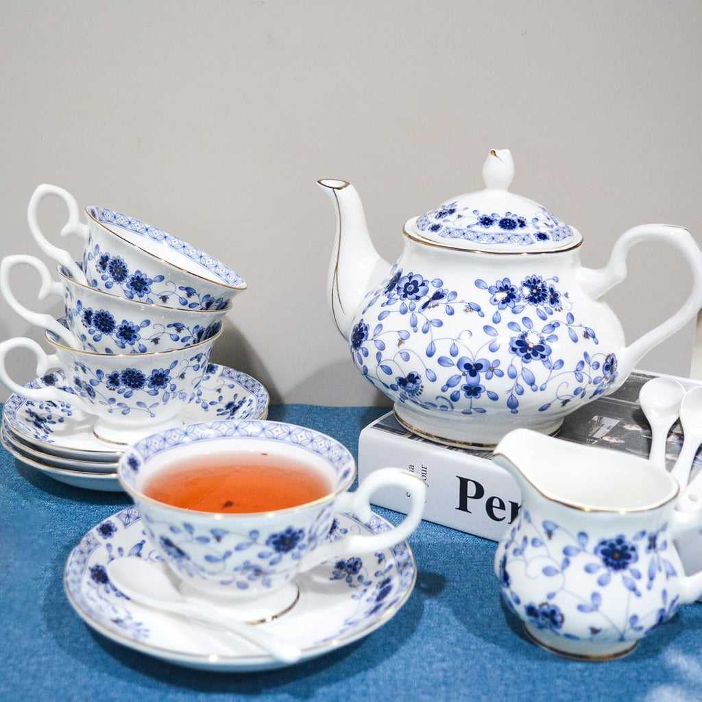 Bone China Tea Set with 2-Tier Afternoon Tea Stand and Serving Trays