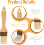 2Pcs Basting Brushes, Pastry Brush for Cooking and Baking, Natural Boar Bristle Food Brushes for Oil and Sauce, Butter & Egg Wash Brush Kitchen Gadgets with Beech Hardwood Handles