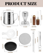 51mm Espresso Accessories Kit, 350ml Milk Frothing Pitcher, Espresso Tamper, WDT Tool & Puck Screen, Dessert Spoons, Tamper Mat, Latte Art Pen &16 PCS Coffee Decorating Stencils