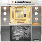 Caperci Large Silverware Organizer for Kitchen Drawer & Utensils - Expandable Drawer Organizer for Cutlery, Flatware & Gadget, BPA-Free Thick Plastic, Wider Compartments & Non-skid Feet (Desert Sand)