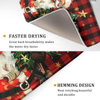 Merry Christmas Santa Claus Red Buffalo Plaid Dish Drying Mat for Kitchen Counter,Winter Snowflake Xmas Tree Drying Mat 18 x 24 Inch with Absorbent Reversible Microfiber Dish Drying Pad for Coffee Bar