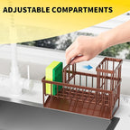 Cisily Kitchen Sink Caddy, Sponge Holder for Kitchen Sink, Kitchen Sink Organzier and Storage with High Brush Holder, Rustproof 304 Stainless Kitchen Gadgets Sink Accessories(Brown)