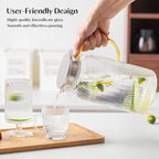 INSETLAN 68 Oz/2L Glass Pitcher with Lid and Spout, Ribbed Glass Jugs with Handle, Hot & Cold Water Pitcher for Iced Tea, Juice, Lemonade - Modern Glass Carafe for Fridge or Table (Pack of 2)