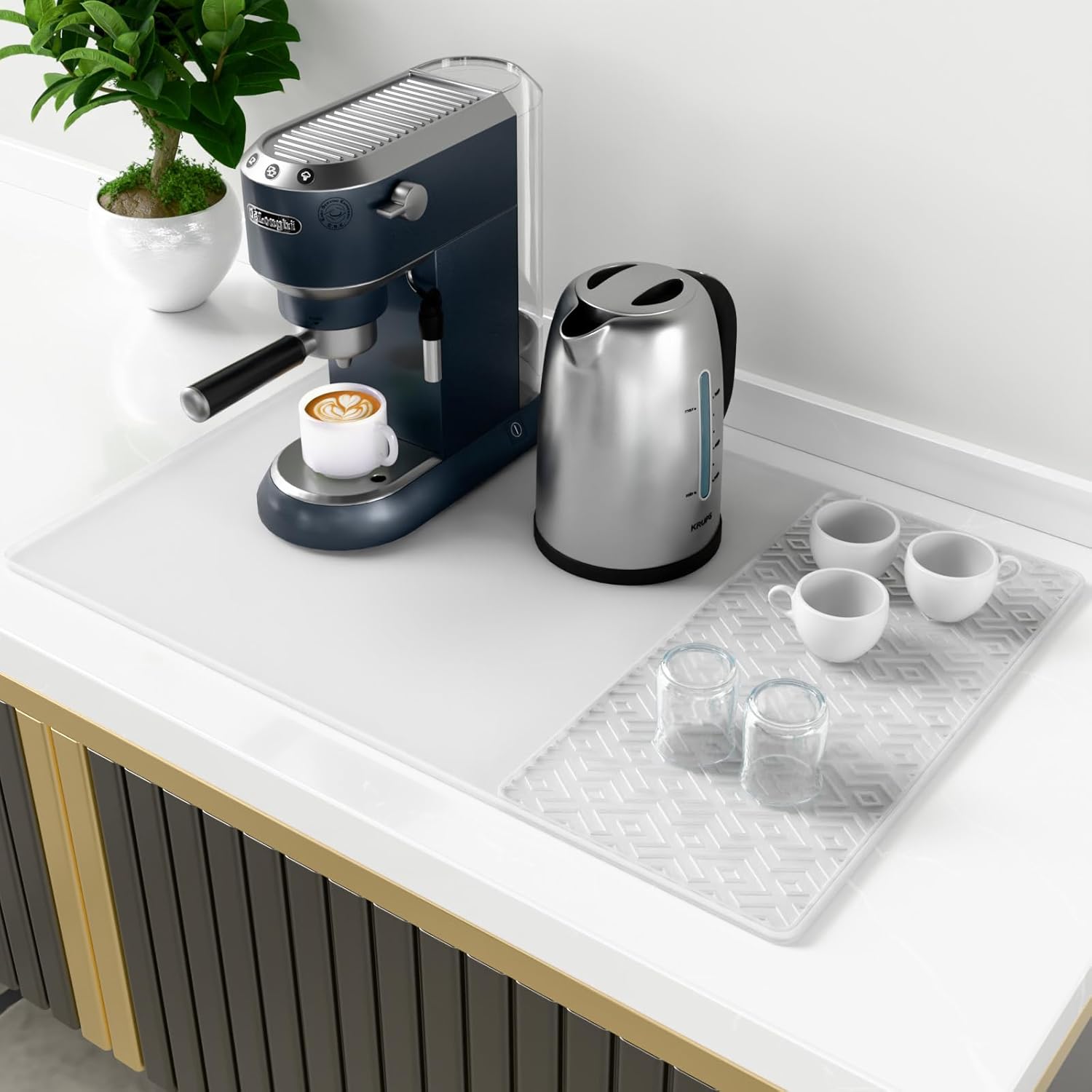 Silicone Coffee mat 24''x16'' – Non-Slip Bar Mat with Detachable Drying Layer for Espresso Machines, Countertops & Dish Racks