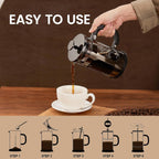 BAYKA 21 Ounce 0.6 Liter French Press Coffee Tea Maker Small, Heat Resistant Thickened Borosilicate Glass Stainless Steel Single Serve Brewer, Cold Brew Cafetera Teapot, Dark Pewter