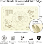 Silicone Baking Mat 24" x 16", Extra Thick Silicone Pastry Mat with Measurements and Edge Heightening, Non-stick Food Grade Dough Rolling Matfor for Pastry, Bread, Cookies, Pizza, Fondant, Pasta