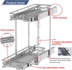 DINDON Pull Out Cabinet Organizer (7-1/2" W x 21-1/2"D), Cabinet Pull Out Shelves, 2 Tier Pull Out Drawers for Kitchen Cabinets, Wire Basket Slide Out Shelf for Cabinet Organization