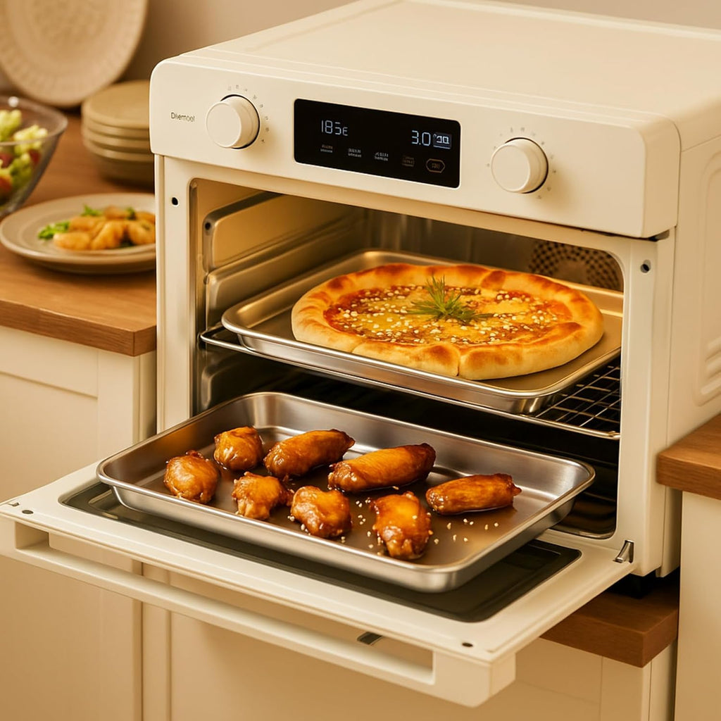 6 Pcs Baking Sheet Pan Set 9 x 6.7 x 1 inches Cookie Sheet Small Toaster Oven Pans Stainless Steel Tray Barbecue Grill Pan Rectangle Trays Oven, Non-stick, Easy Clean