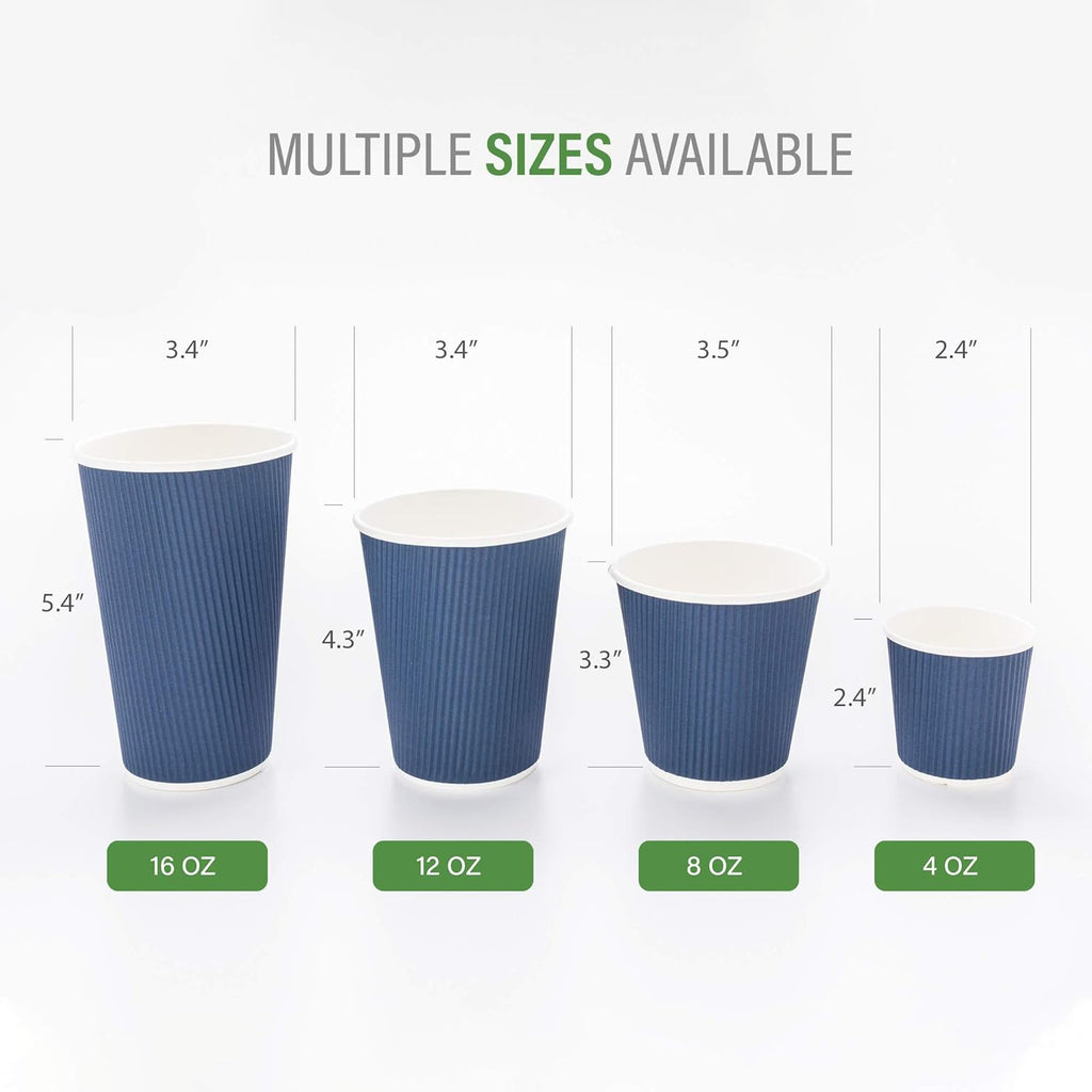 Restaurantware 16 Ounce Ripple Wall Disposable Coffee Cups, 500 Insulated Midnight Blue Paper Tumblers with Rolled Rim Design, Lids Sold Separately for Hot Drinks like Tea, Hot Chocolate and More
