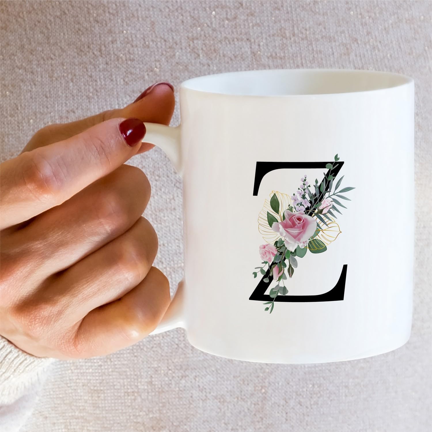 Retreez Initial A-Z Floral Botanical Bouquet Alphabet Monogrammed Monogram Mug 11 Oz Ceramic Tea Coffee Mugs - Appreciation Thank You Wedding Birthday Gifts for her friend coworker sister - Z Initial