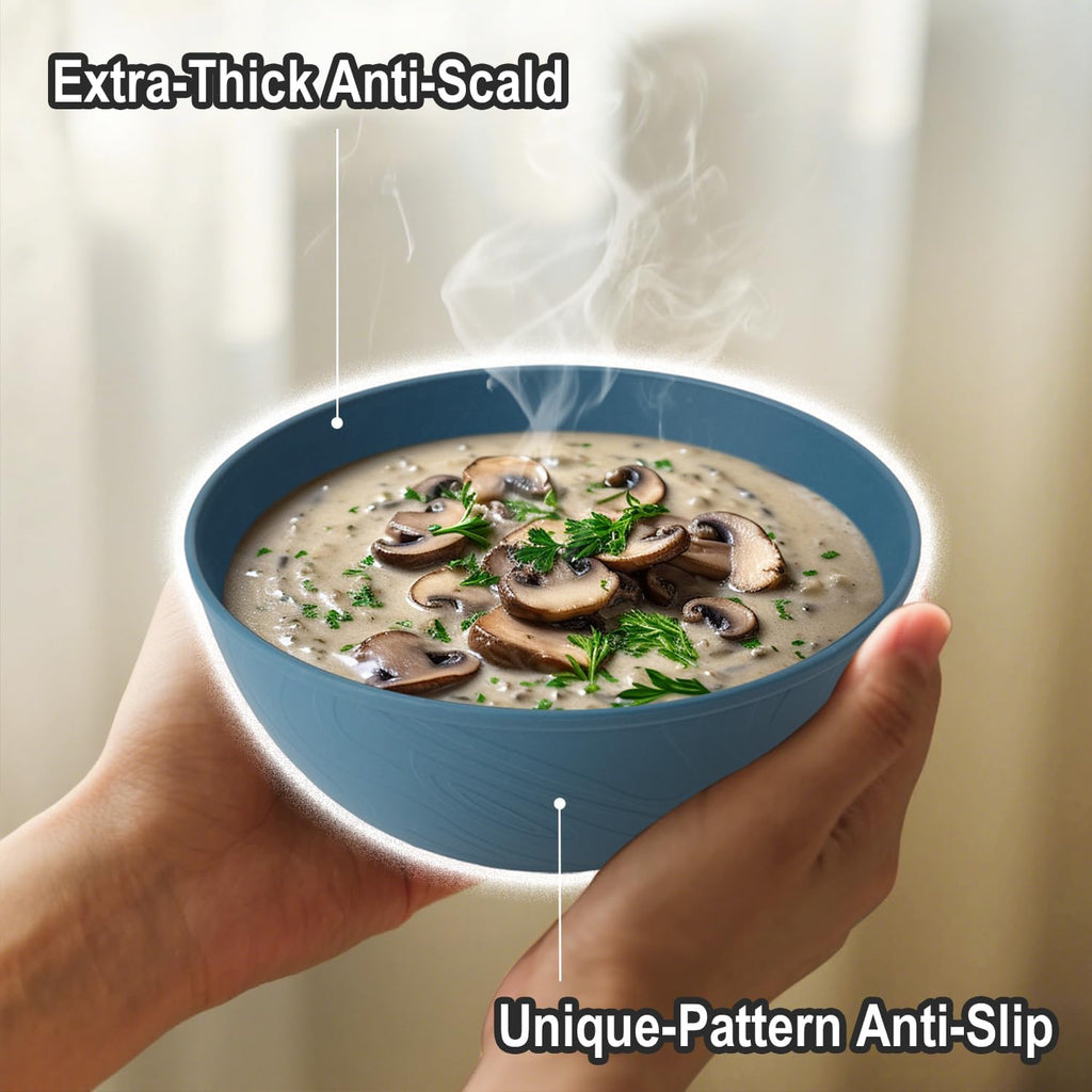 Wheat Straw Bowls for Kitchen set of 6,Anti-Scald Thick Soup Bowls 40oz,Microwave and Dishwasher Safe Bowl Sets, Unbreakable Cereal Bowl Sets. Vibrant Series