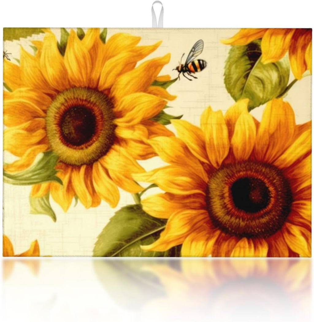 Sunflower Large Dish Drying Mats For Kitchen Counter Microfiber Kitchen Drying Mat XL Draining Pad Absorbent Quick Drying Dish Mat 18x24 Inch