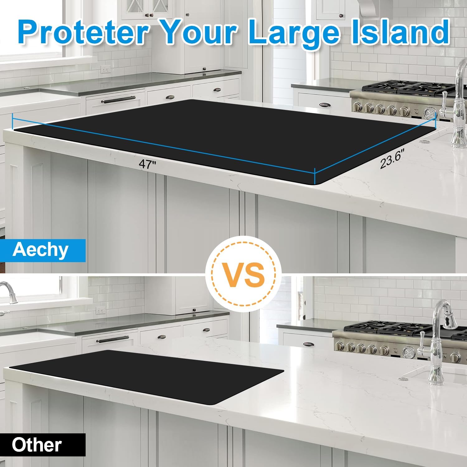 AECHY Silicone Mats for Kitchen Counter 47"x23.6"x0.08”, Largest Heat Resistant Mat Shipped Rolled Up Kitchen Island Silicone Countertop Protector Mat Nonslip Extra Large Counter Mat, Black