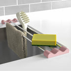 Tomorotec Adjustable Over-The-Sink Kitchen Rack for Dishcloths, Sponges, Bottles and Brushes - Heat-Resistant Stainless Steel with Slim, Expandable Design and Multifunctional Silicone Holder