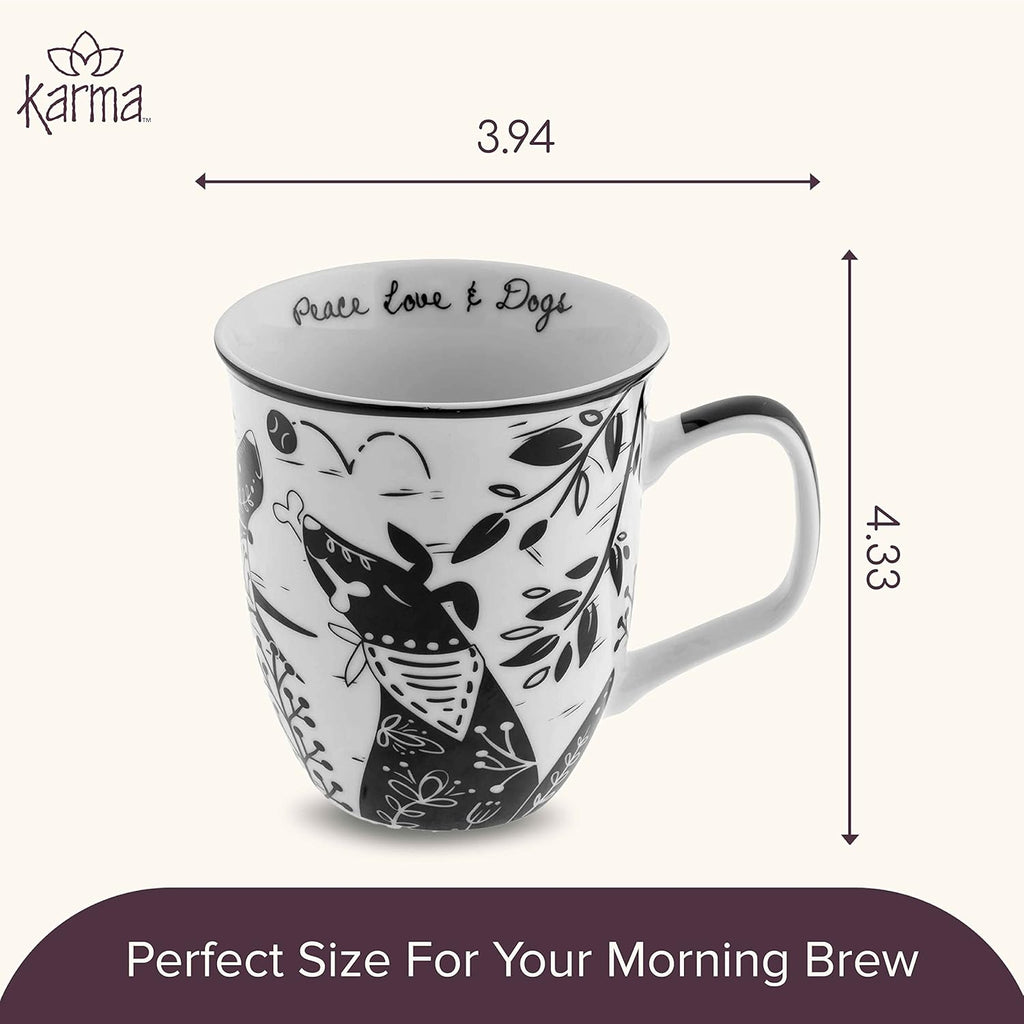 Karma Gifts 16 oz Black and White Boho Mug Dog - Cute Coffee and Tea Mug - Ceramic Coffee Mugs for Women and Men