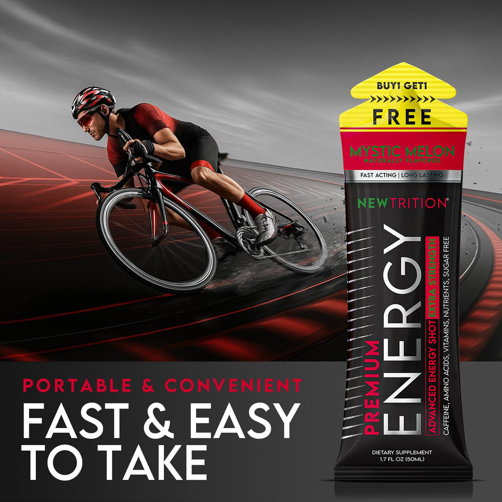 NewTrition® Extra Strength Energy Shots, 250mg Caffeine Energy Shots with Vitamin B & Amino Acids, Sugar-Free Vitamin Energy Shot, 1.7 fl oz (Pack of 12, Mystic Melon)