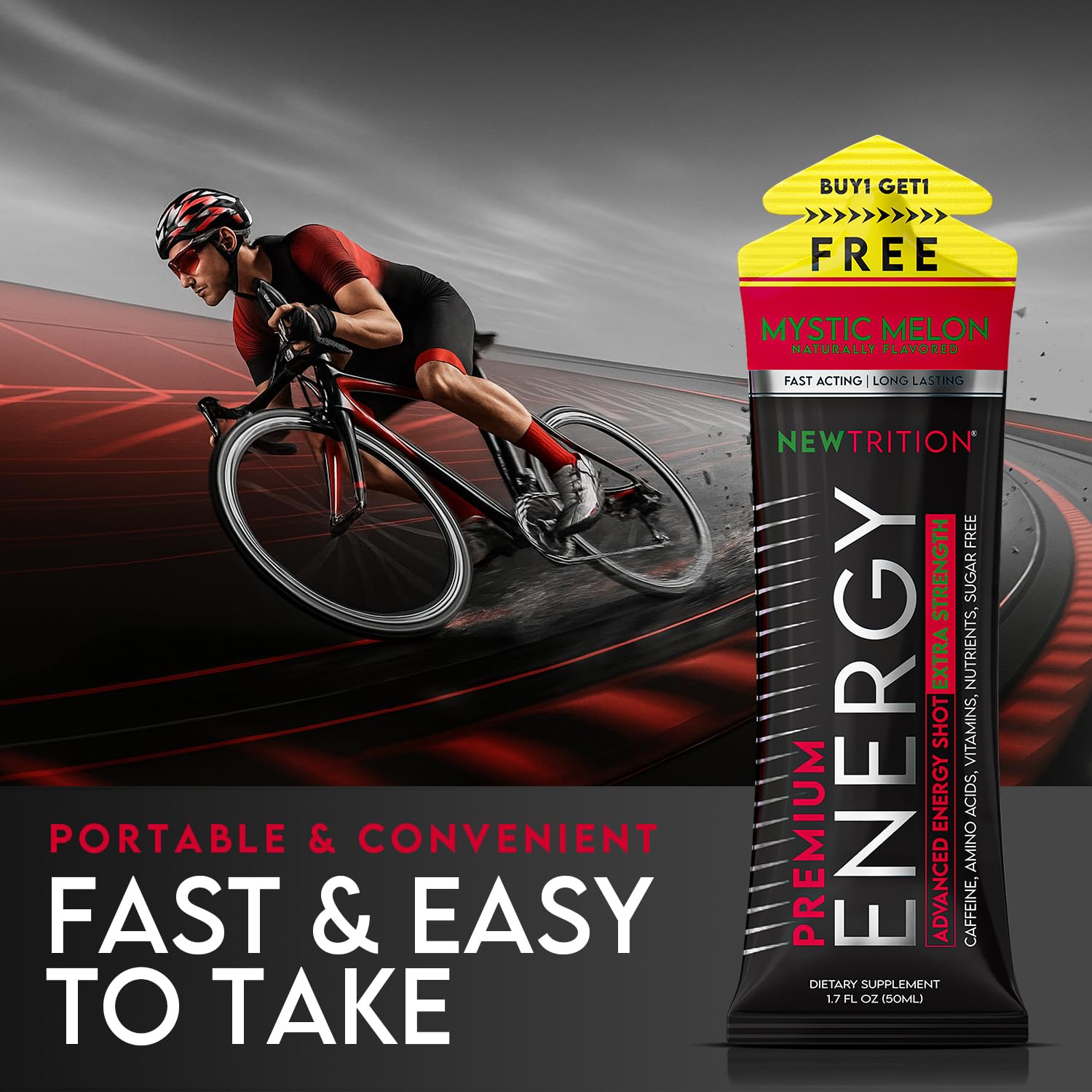 NewTrition® Extra Strength Energy Shots, 250mg Caffeine Energy Shots with Vitamin B & Amino Acids, Sugar-Free Vitamin Energy Shot, 1.7 fl oz (Pack of 6, Mystic Melon)