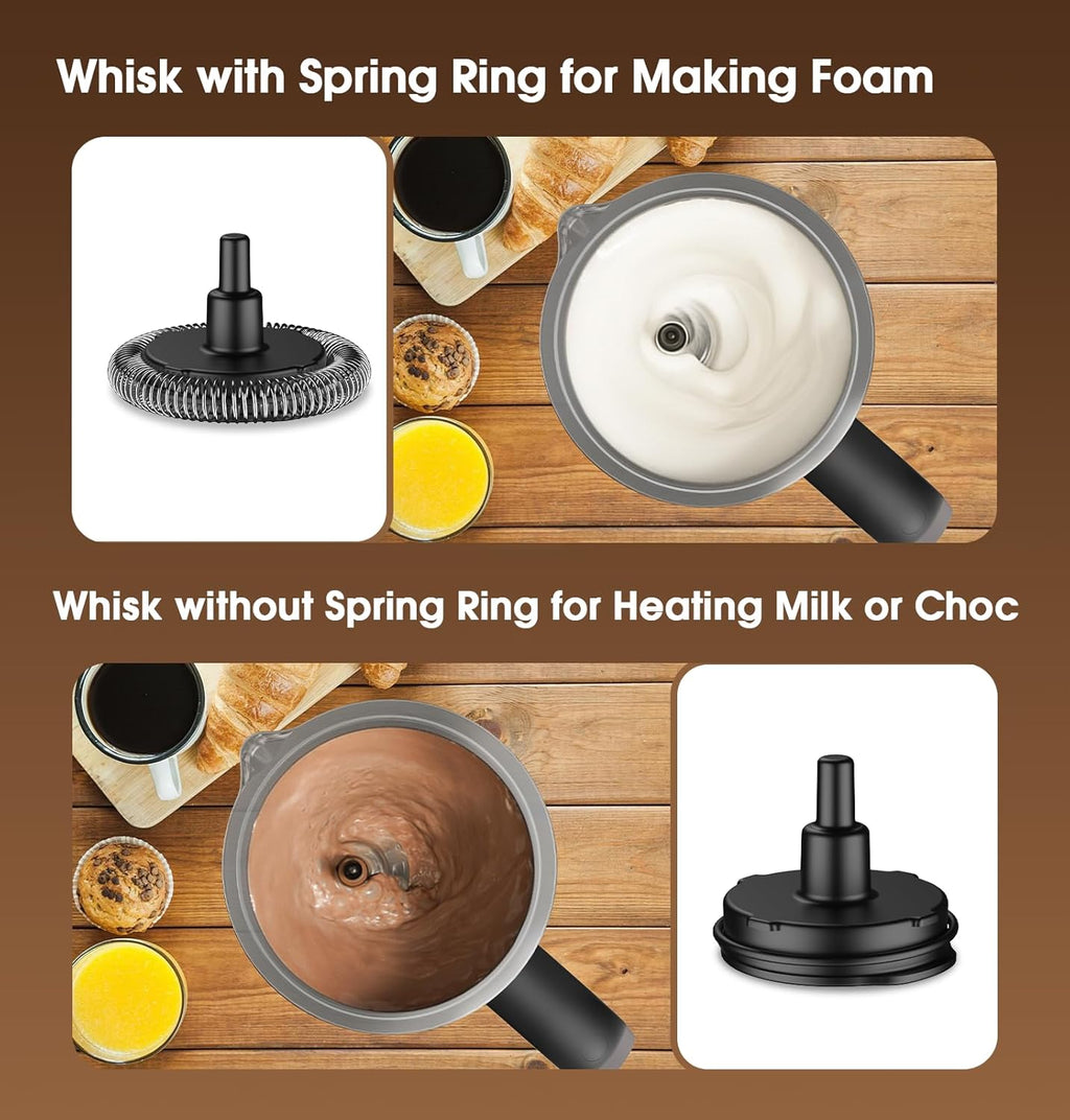 Milk Frother, Detachable Large-Capacity Electric Frother, Milk Steamer for Coffee, Cappuccino, Latte, Choc, Stainless Steel Jug, BPA-Free Transparent Lid