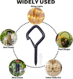 50 PCS Black Eye Screw Hooks for Hanging Heavy Duty with Safety Buckle.Metal Ceiling Hooks for Hanging Plants Cup Wind Chime Bird Feeders Patio Lights at Indoor&Outdoor