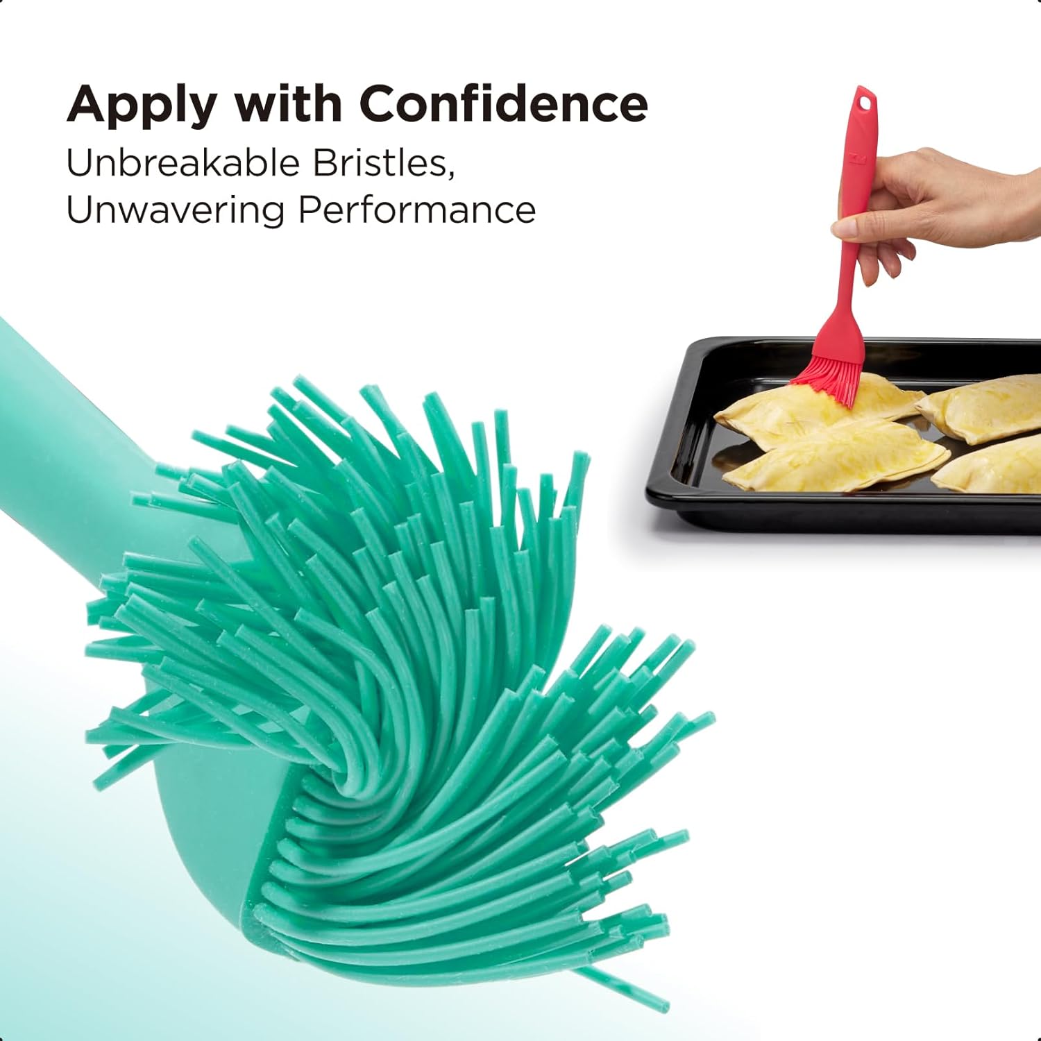 Kitchen Mama WaltzGrip Platinum Silicone Basting Pastry Brush: Set of 2 Heat-Resistant Brushes Utensils for Cooking, Baking, Grilling, Barbecue, and Spreading Oil, Butter, Egg - Dishwasher-Safe (Teal)