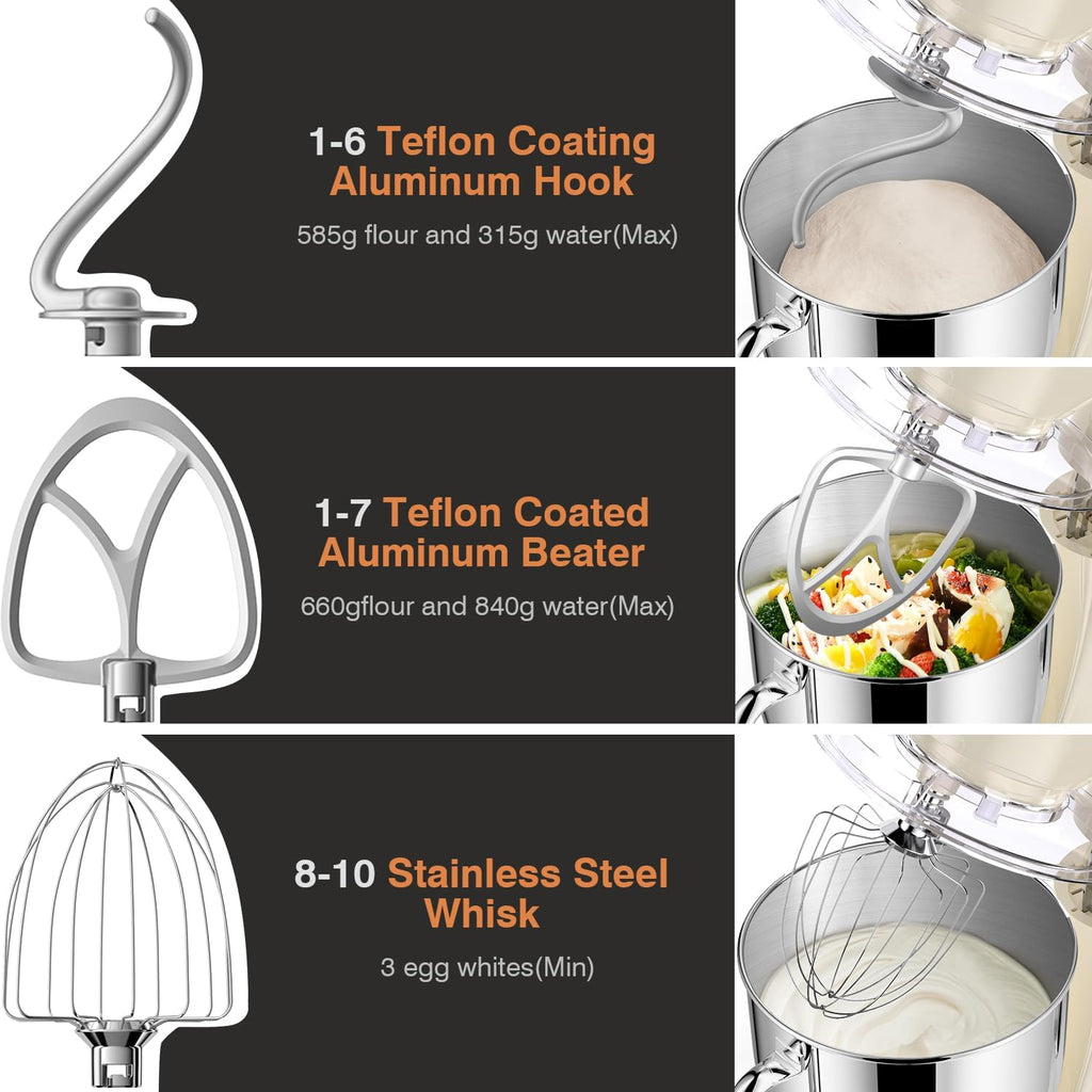 Mini Angel Stand Mixer,10-Speed Kitchen Electric Mixer,Tilt-Head Food Mixer with Dough Hook, Wire Whisk, Flat Beater, Stainless Steel Bowl (White2, 5QT)