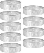 Frcctre 9 Pack 3.15 Inch 304 Stainless Steel Tart Rings, Heat-Resistant Perforated Nonstick Round Mousse Cake Rings Metal Crumpet Ring Pastry Mold Circle Tartlet