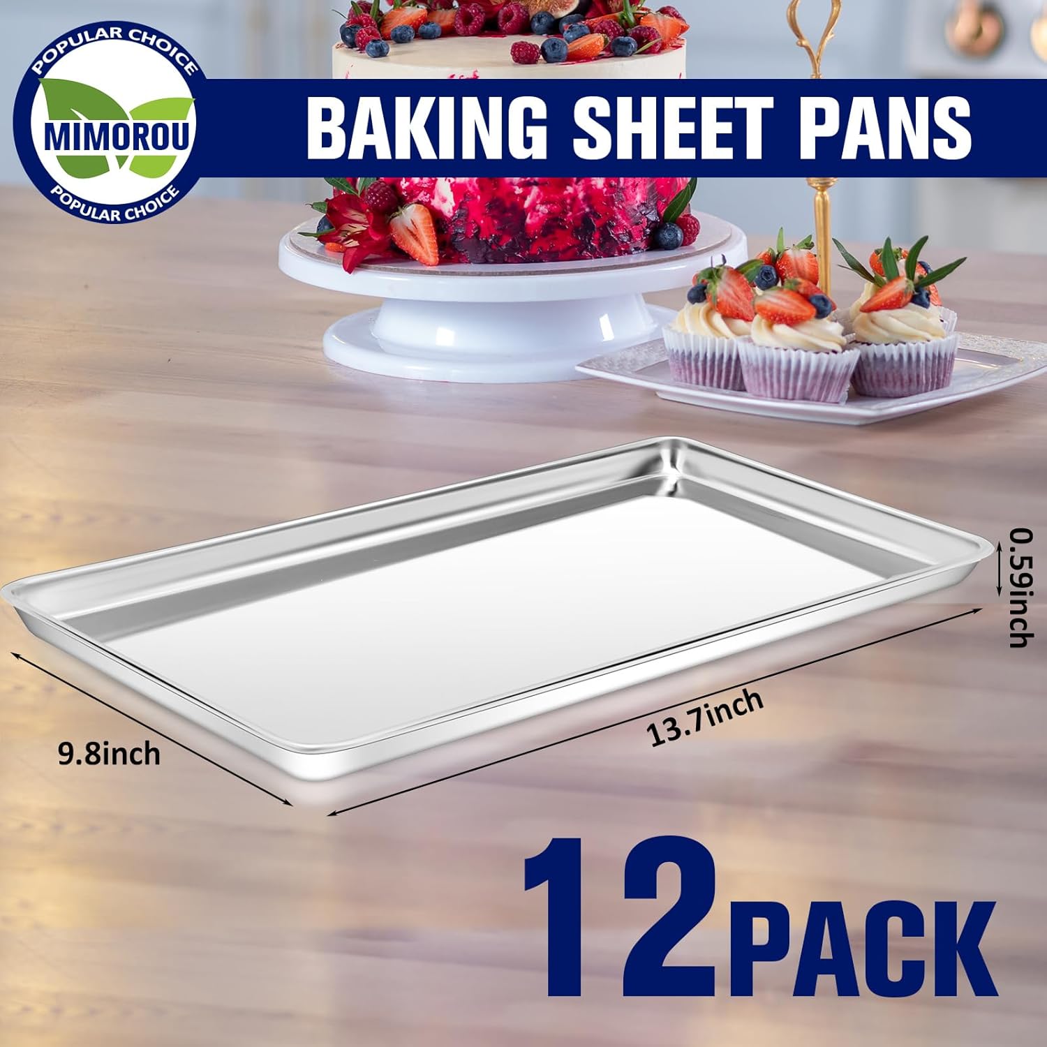 Mimorou 12 Pcs Baking Sheet Stainless Steel Cookie Sheet Small Metal Pans Professional Rectangle Oven Trays Kitchen Baking Cooking Oven and Toaster, Dishwasher Safe(13.7 x 9.8 Inches)