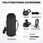 Insulated Water Bottle 40 oz, Triple Wall Vacuum Stainless Steel (Cold for 48 Hrs), Leak Proof & Non-BPA, Modern Water Flask Jug with Paracord Handle & Straw Spout Lids, Dark Grey