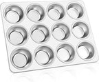 E-far Muffin Pan 12-Cup, Stainless Steel Cupcake Pan Metal Muffin Baking Tins for Oven, Regular Size & Easy Clean, Non-toxic & Dishwasher Safe
