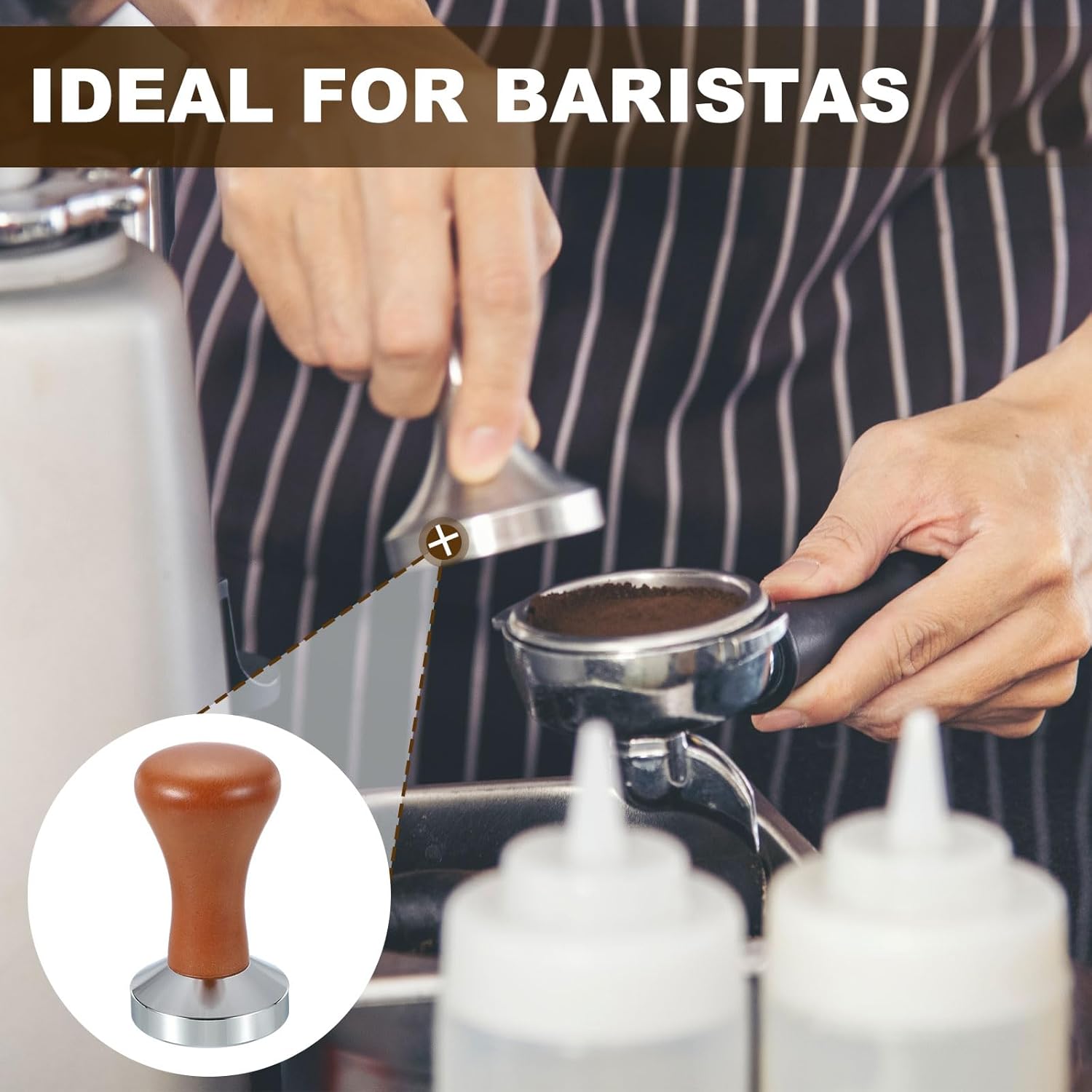 uxcell 51mm Coffee Tamper, Stainless Steel Espresso Press Tamper, Espresso Tamper with Wooden Handle Suitable for Coffee Shop, Restaurant Bar, Bakery (Dark Brown)