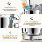 Stand Mixer, 6QT 10+P Speed Tilt-Head Kitchen Electric Mixer, Food Mixer with Stainless Steel Bowl, Dough Hook, Flat Beater, Wire Whisk, Splash Guard for Daily Use - Silver