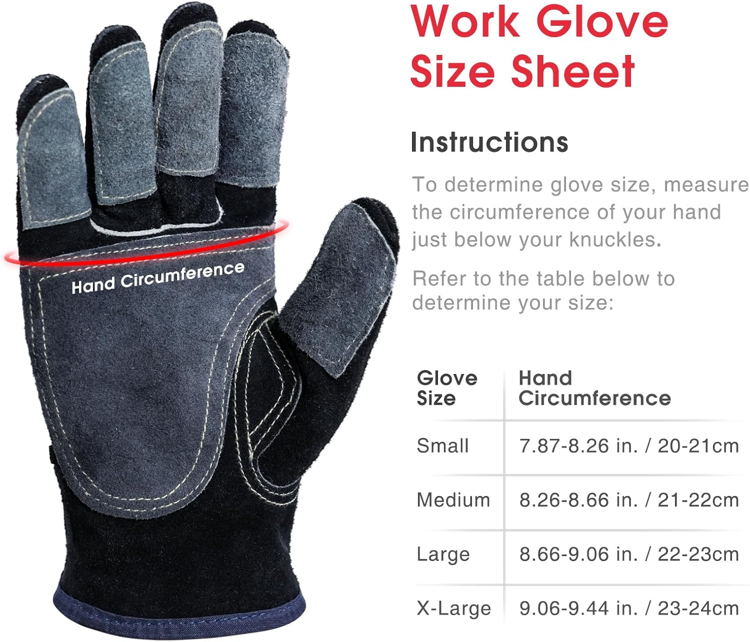 YESWELDER Leather Work Gloves for Men or Women，Suitable for welding & gardening etc. Cowhide leather with cotton lining, wrist closure, grippy and durable.Reinforced palm and finger,Black-gray L