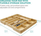 Navaris Bamboo Kitchen Drawer Organiser - Cutlery Tray with Removable Divider for Customisable Drawers Storage - Expandable Trays for Utensils, Tools, Makeup, Stationery, 30 x 43cm